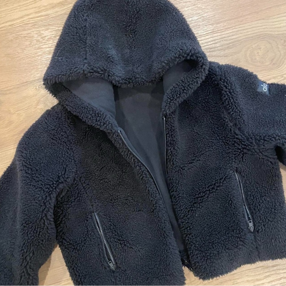 ALO Black Sherpa Hoodie Jacket - Picture 3 of 5